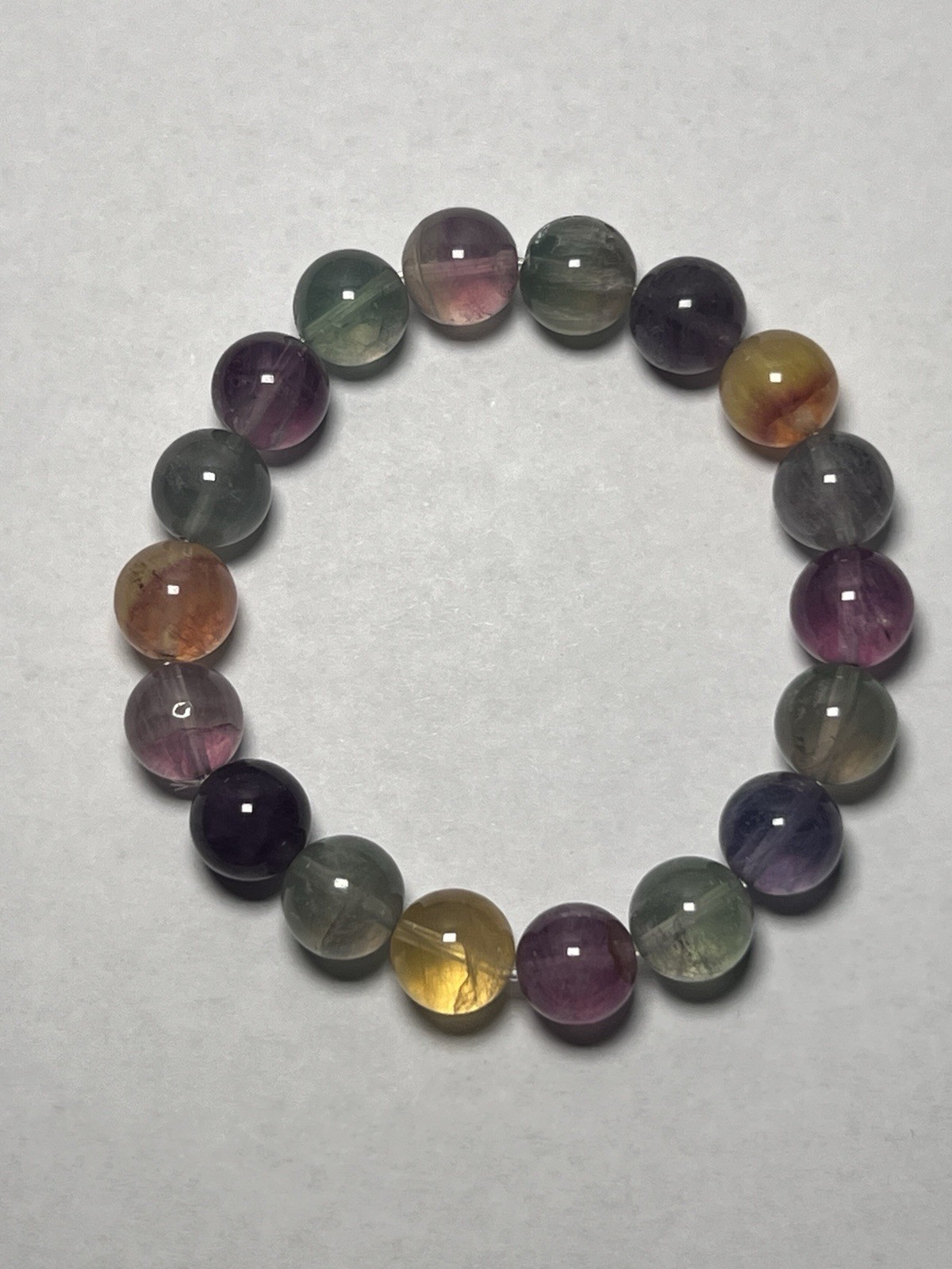 Rainbow Fluorite Beaded Bracelet – Stretchable (11 mm)
