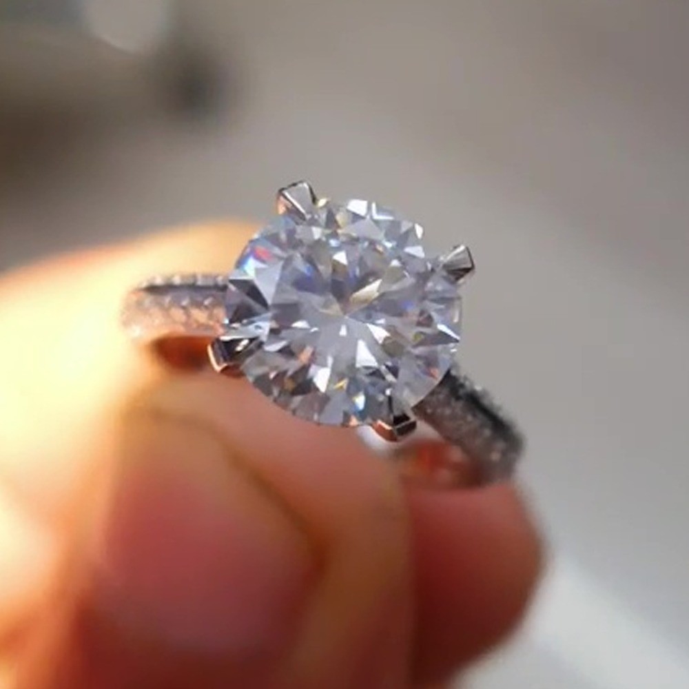 1.90 TCW Round Cut Moissanite Solitaire Engagement Ring In 14k White Gold Plated