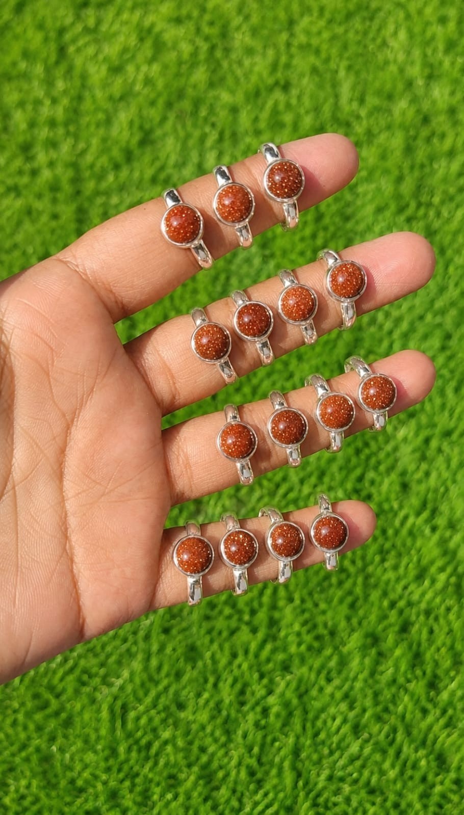 Handmade Sterling Silver Plated Mix Size Brown Sun Stone Ring Wholesale Lot.
