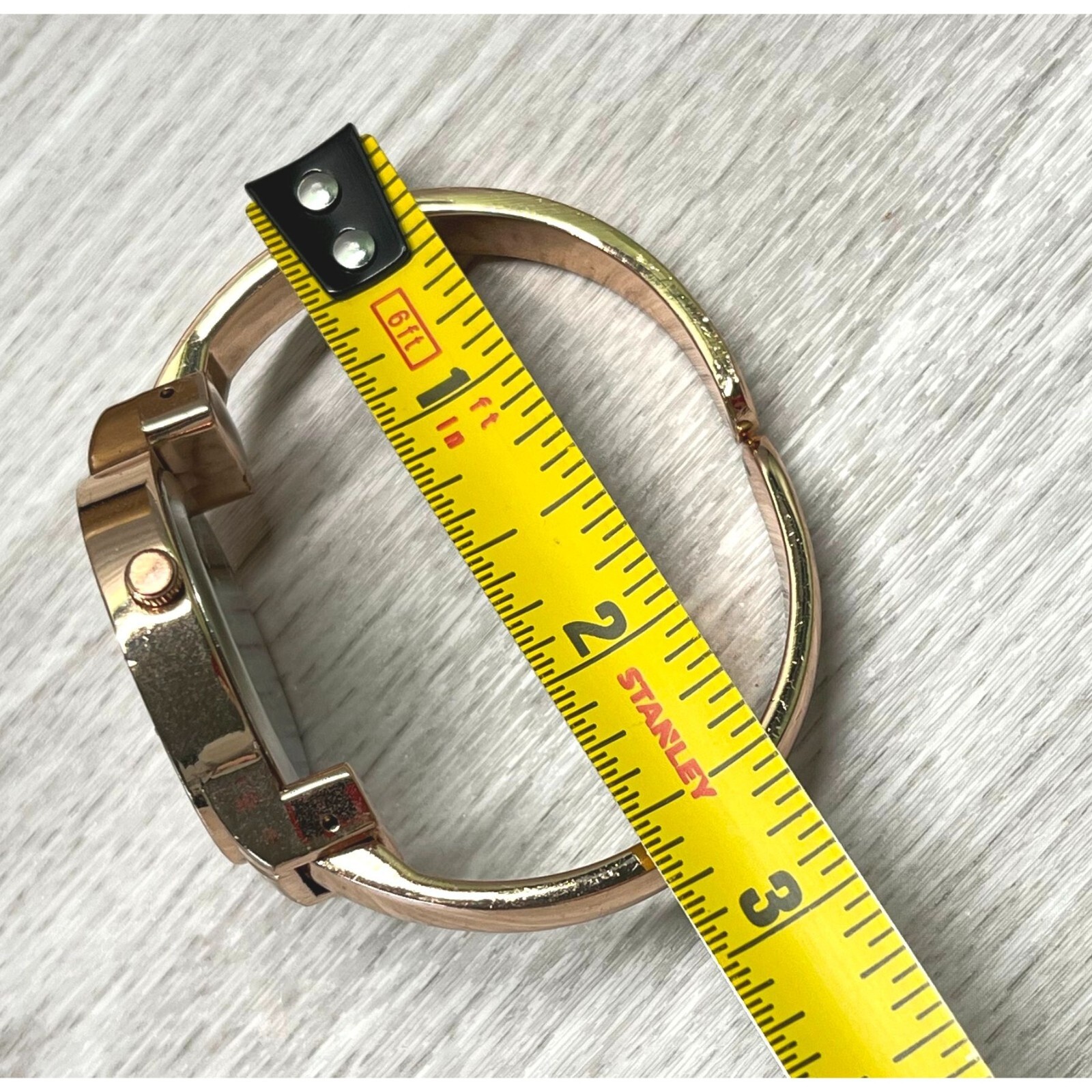 Jessica Carlyle Watch Cuff Bracelet Rose Gold Tone Quartz Rhinestones