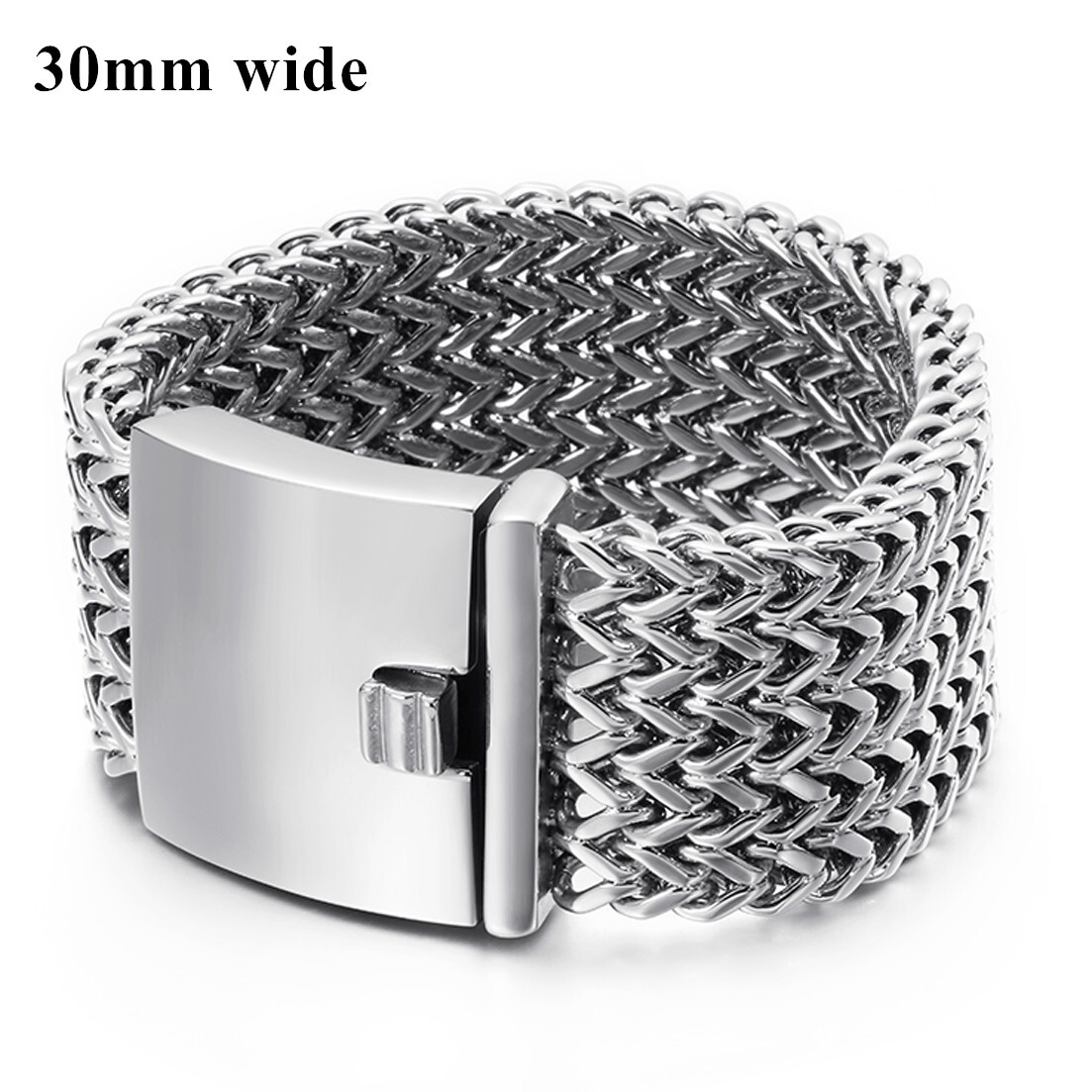 12/18/30mm Men’s Silver Tone/Black Stainless Steel Chain Wristband Bracelet
