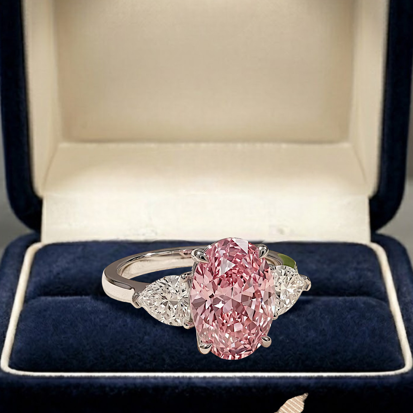 IGI Lab Created Diamond Ring Fancy Intense Pink 950 Platinum 3.80 Carat Oval Cut