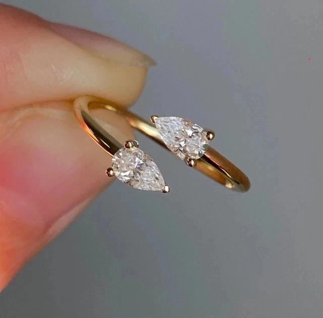 2.00Ct Pear Cut Lab-Created Diamond Bypass Wedding Ring 14K Yellow Gold Plated