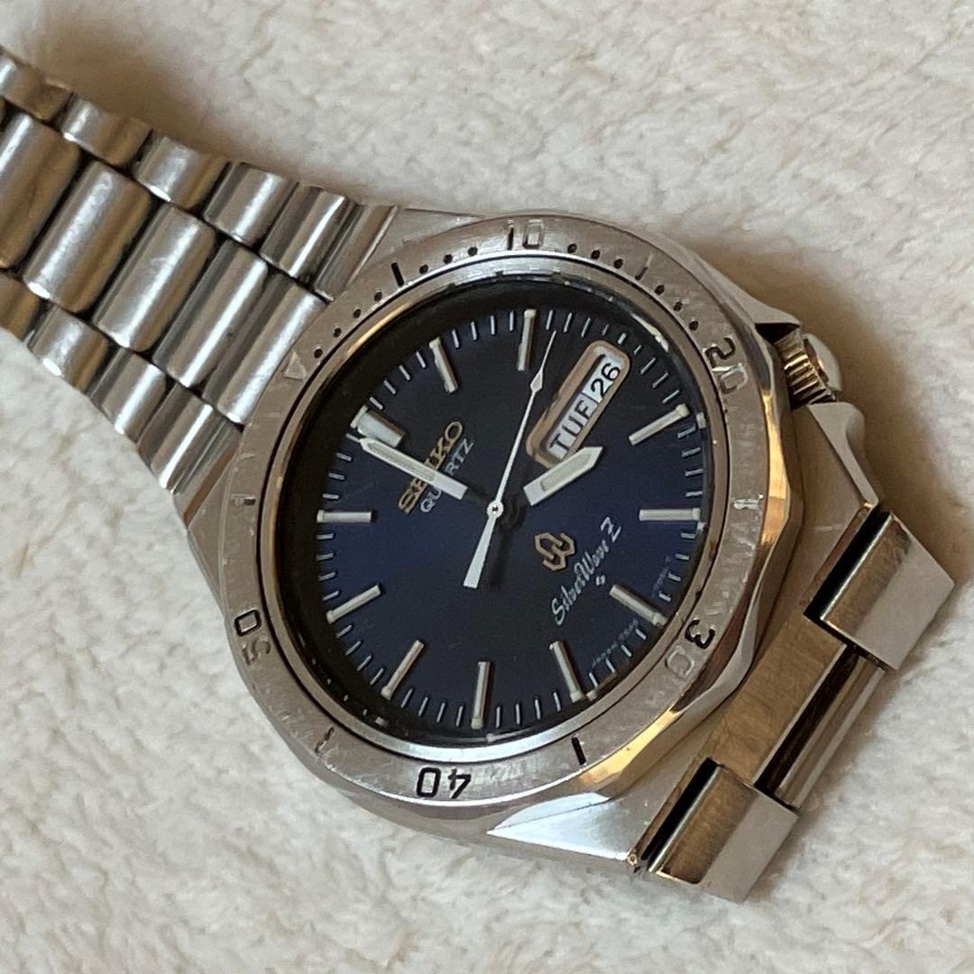 SEIKO Silver Wave Z Quartz 7546-7040 Men’s Watch Diver Day Date Battery 39mm