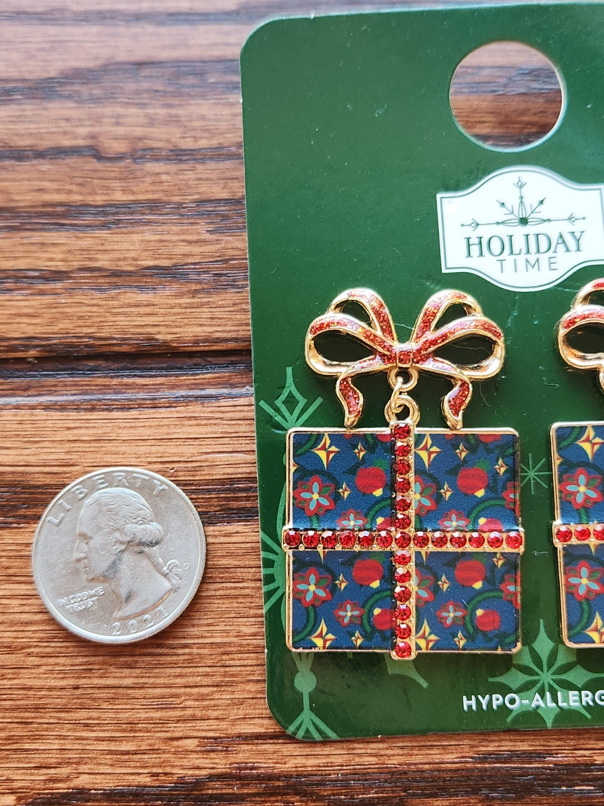 Holiday Time Christmas Earrings Blue Christmas Present Holiday Gift Bow Festive