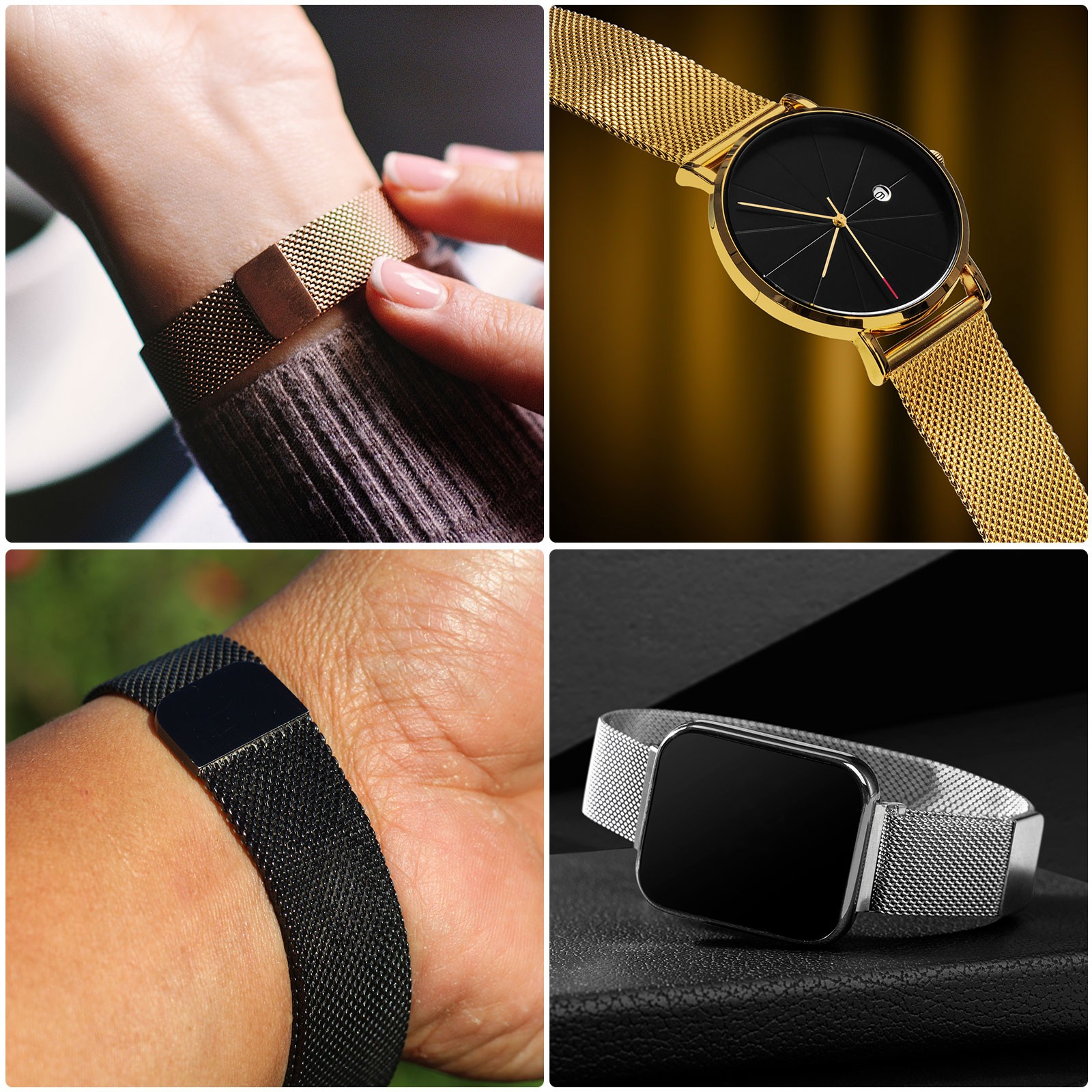 Stainless Steel Mesh Watch Band 16mm Quick Release Magnetic Clasp Rose Gold