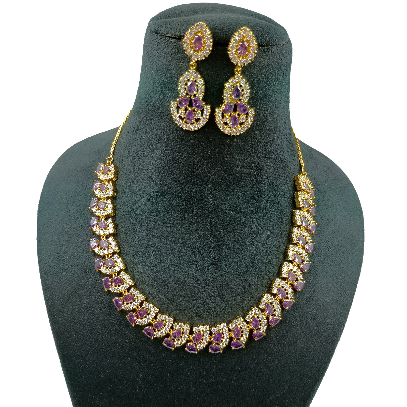 Amethyst Stone Necklace Set 22k Gold Plated Statement Ethnic Party Wear Jewelry