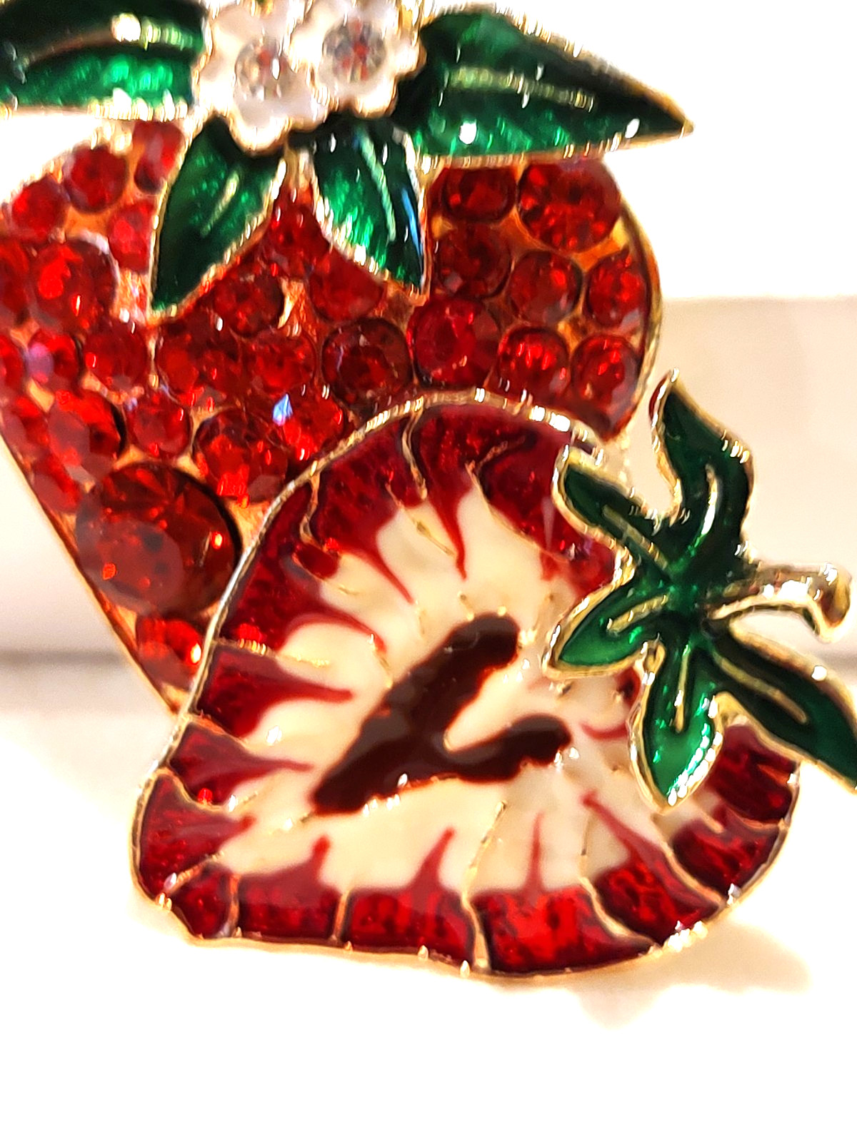 Strawberry Brooch Red Enamel Rhinestones on Metal