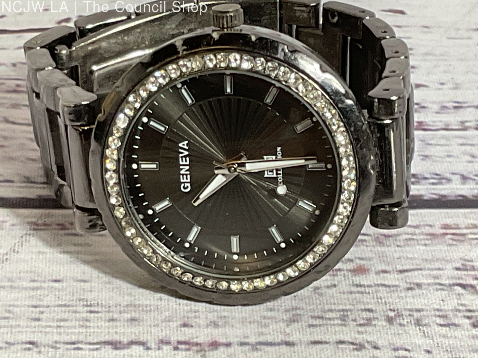 GENEVA MN Collection MN MN8052 Women’s Black & Rhinestone Watch- 6″
