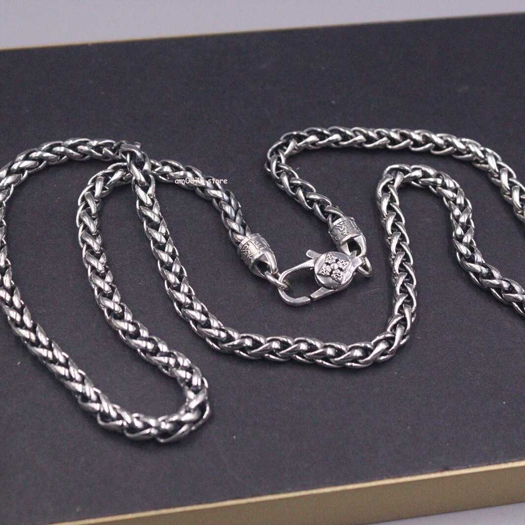 Real 925 Sterling Silver Necklace Men’s 5mm Wide Wheat Chain Link 22inch