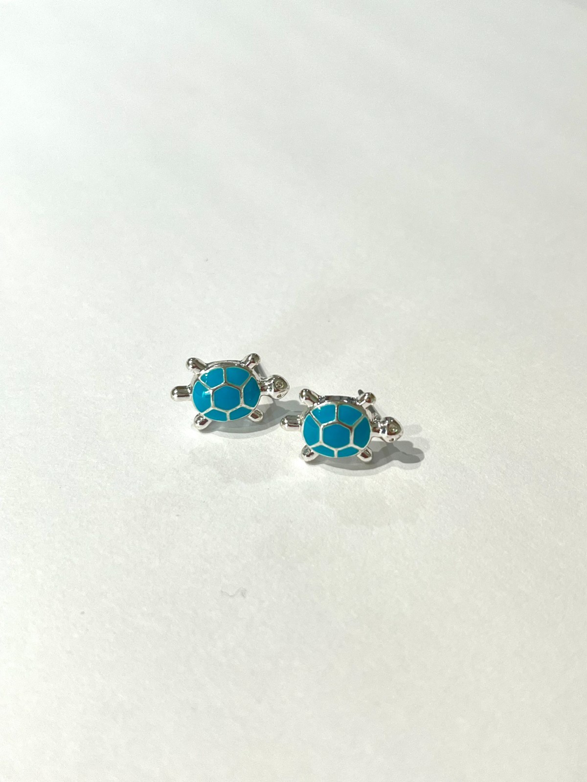 Blue Turtle Silver Tone Stud Earrings Pair