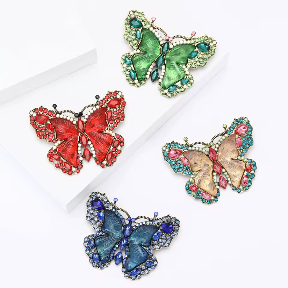 Luxury Blue Crystal Butterfly Brooch Insect Pin Rhinestone Summer Jewelry Gift