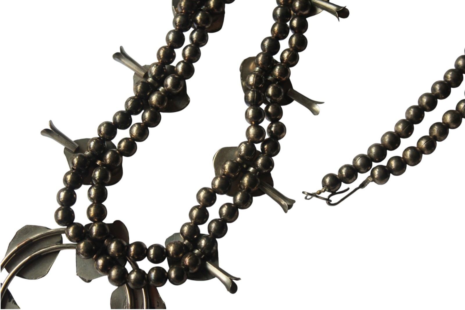 Vintage Silver Tone Black Onyx Squash Blossom Statement 24in Western Nickle