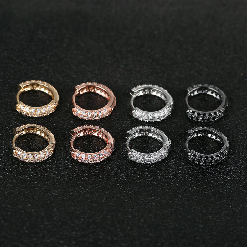 Black Silver Gold Plated Hoop Earrings Huggie Earrings Micro Pave CZ Piercings
