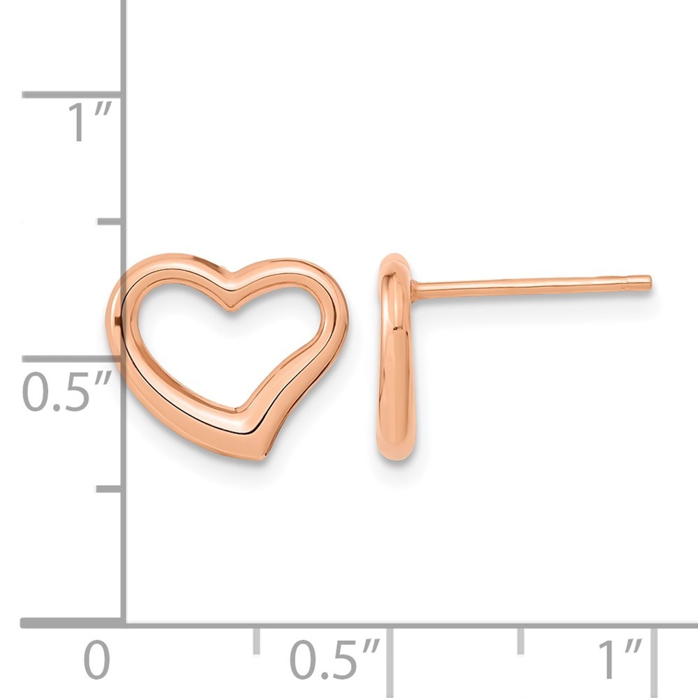 14k Rose Gold Polished Open Wavy Heart Stud Earrings L 11mm, W 11.35mm