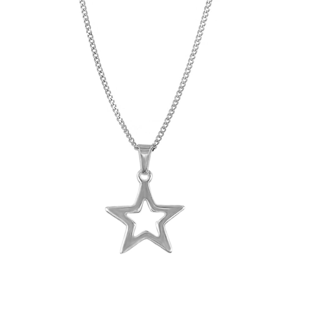NewZenro Dainty Hollow Star Simple Choker Necklace for 18.5 inches, silver