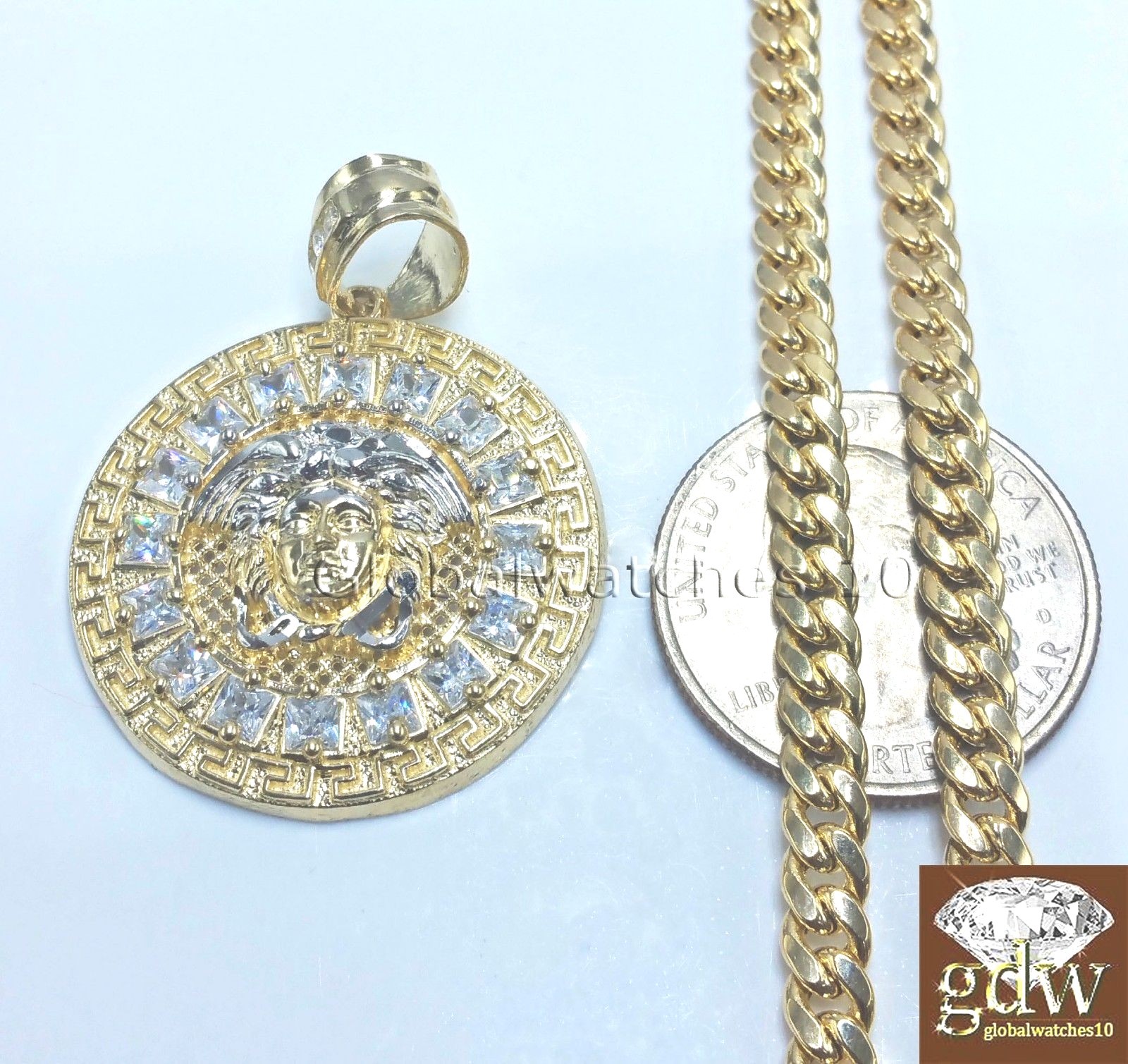 Real 10k Yellow Gold Head Charm Miami Cuban 24″ Chain Necklace