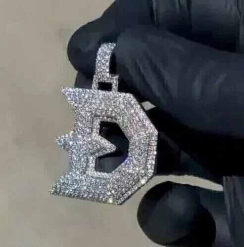 Custom Letter “D” Pendant 2.00 Ct Real Moissanite 14K White Gold Plated Silver