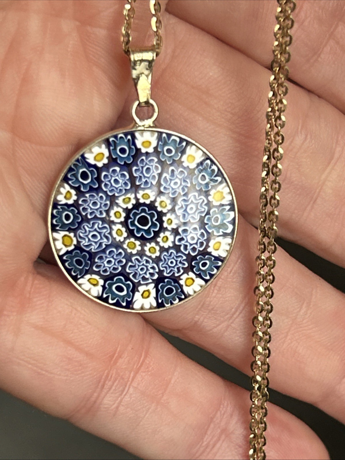 925 Silver Millefiori Pendant On 46cm Chain/ Gold Overlay