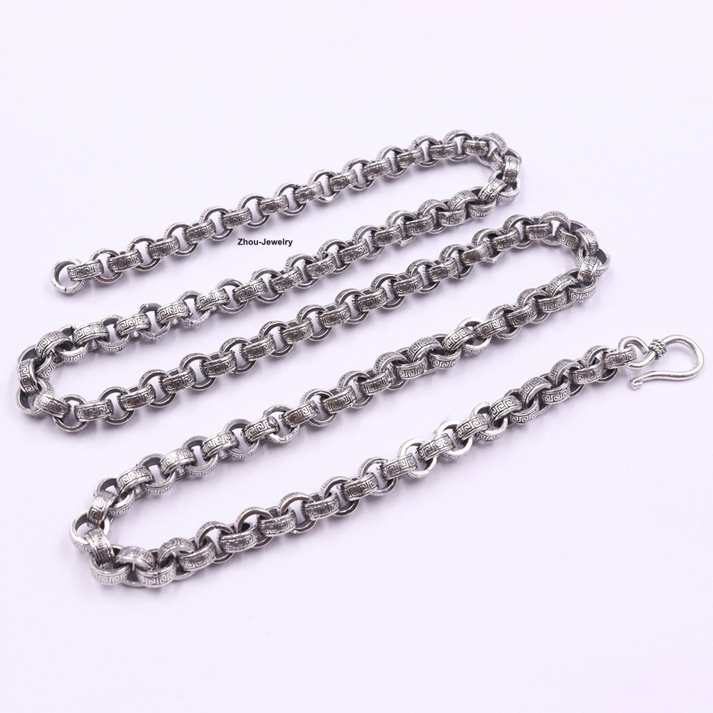 Pure 925 Sterling Silver Necklace 6mm Wider Rolo Link Chain Necklace 19.7inch