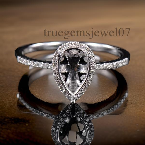 Pear Cut 7×5 MM Semi Mount Ring Settings 925 Sterling Silver Engagement Ring