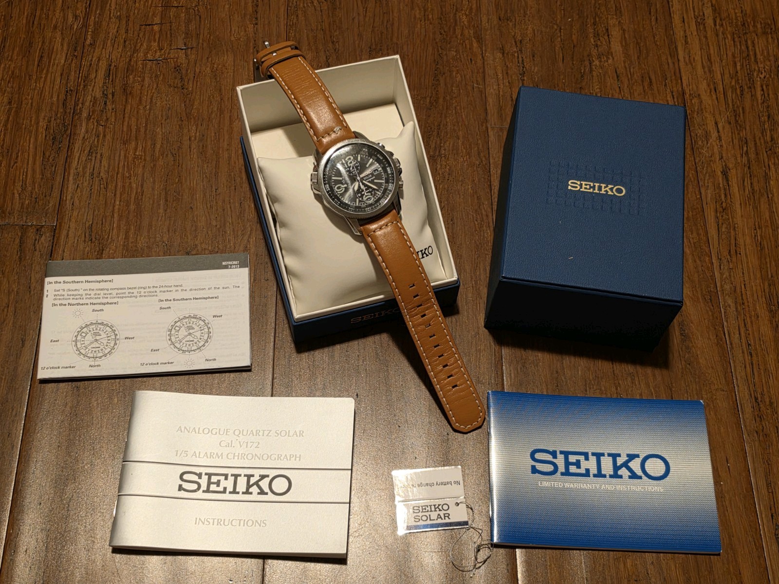 Seiko SSC081 Prospex Men’s Black Field Pilot Watch Solar Chronograph Compass