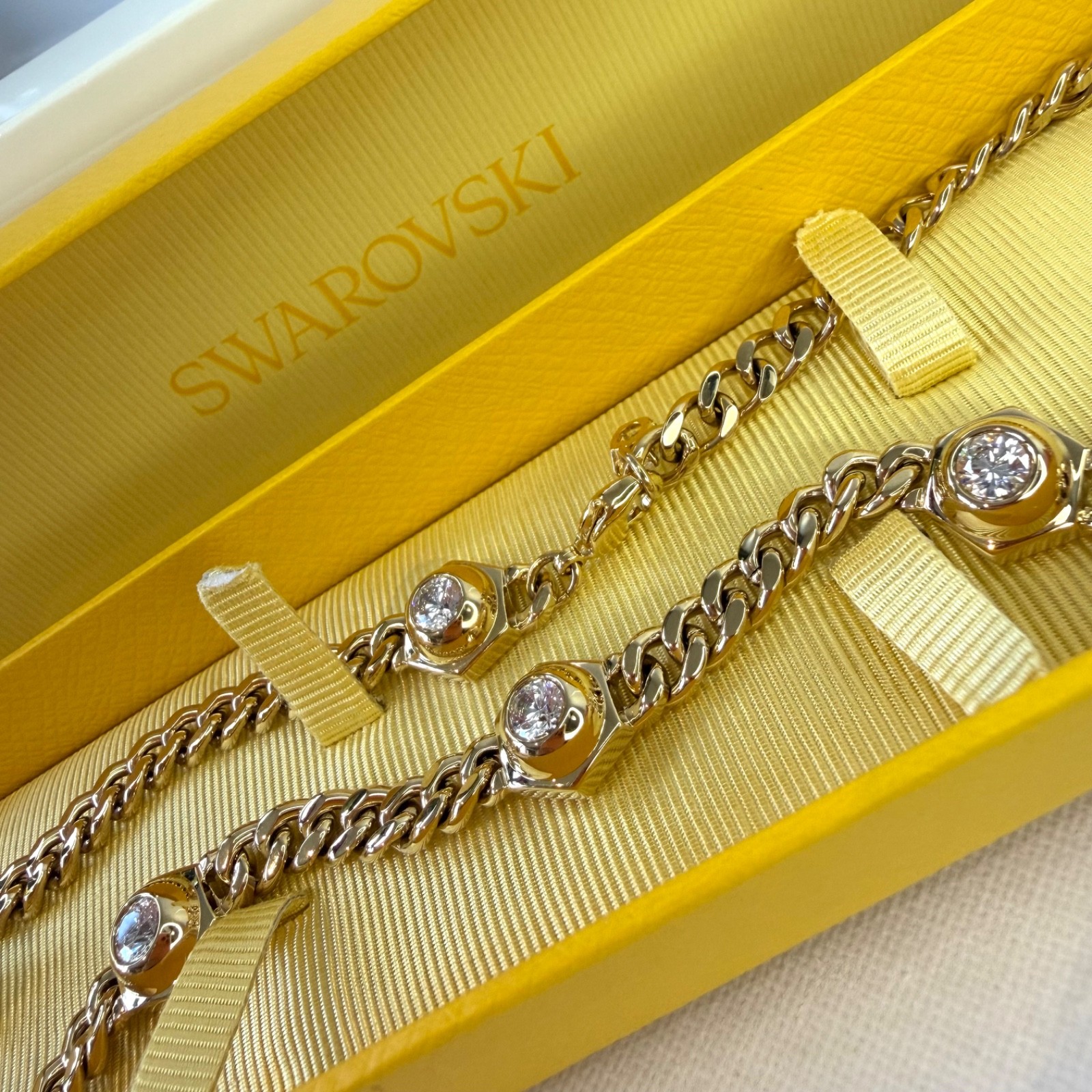 SWAROVSKI Numina Necklace Gold Tone White Crystal Adjustable Chain New In Box