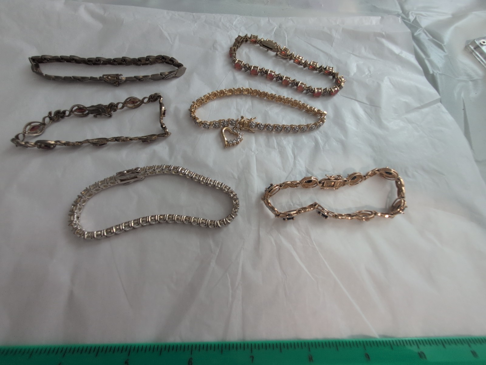 Vintage Sterling Silver 925 Bracelet Lot 6 Pc 75g Tennis Opal Garnet Rhinestone
