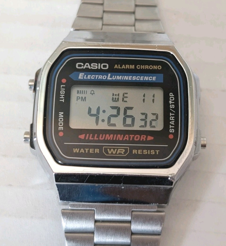 Casio 3298 A168 Illuminator Watch Mens 35mm Silver Tone Digital Alarm Chrono