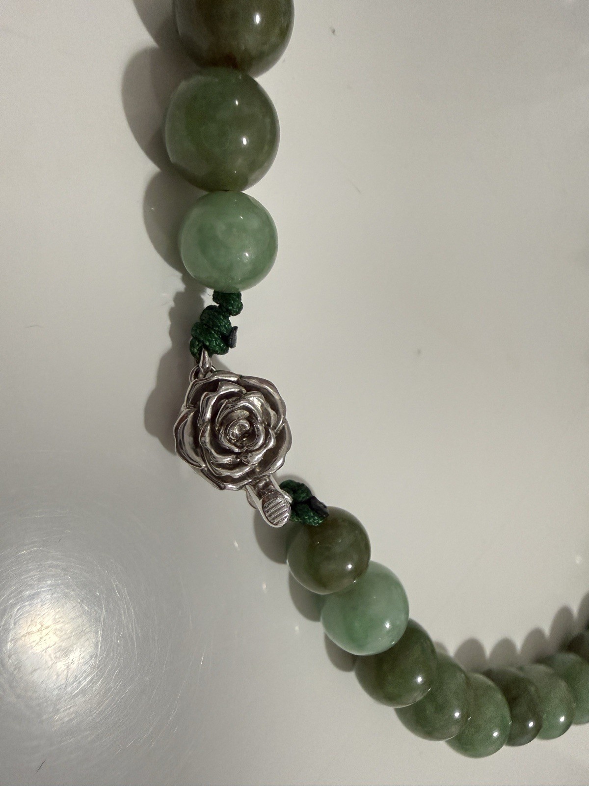 Natural Dark Green Jade Bead Strand Necklace Graduated Jadeite Round Beads 18″