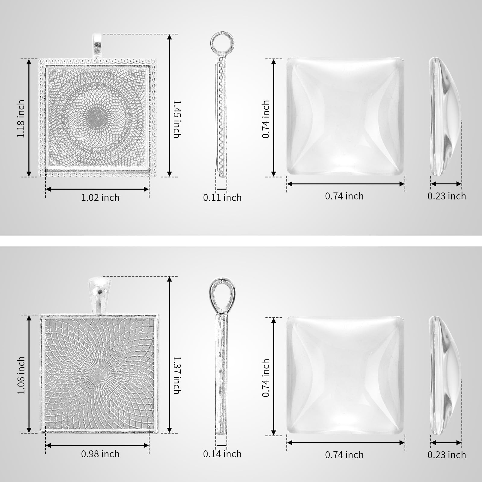 Miraclekoo 40 Pcs Square Bezel Pendant Trays with Glass Square, Mixed