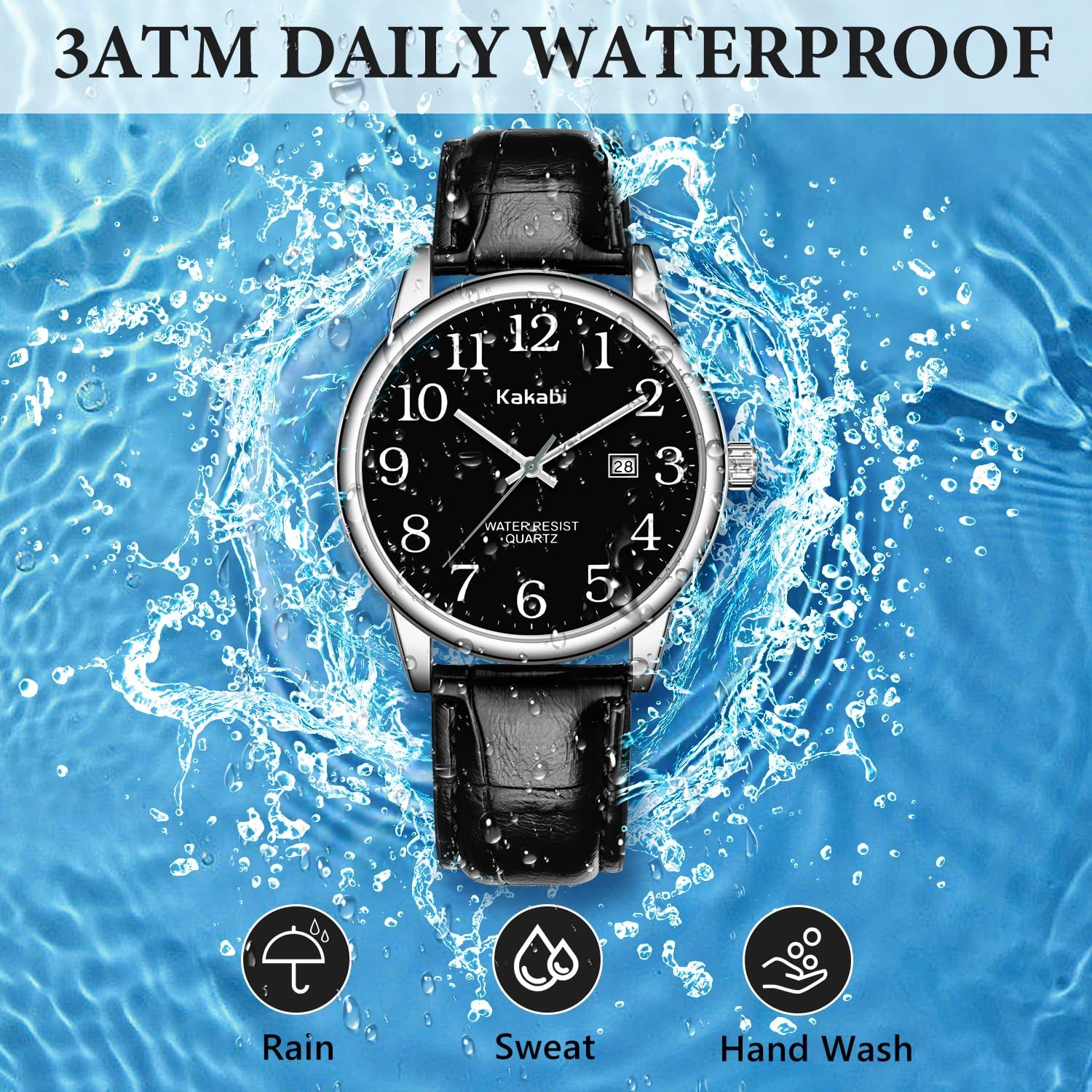 Kakabi Watch for Men, Easy Reader Unisex Analog 011-Black/Silver-Tone/Black