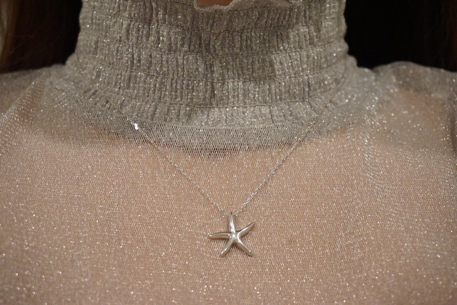 Solid Women Sterling Silver 18mm “Starfish”Pendant 16.5”Long Necklace -D