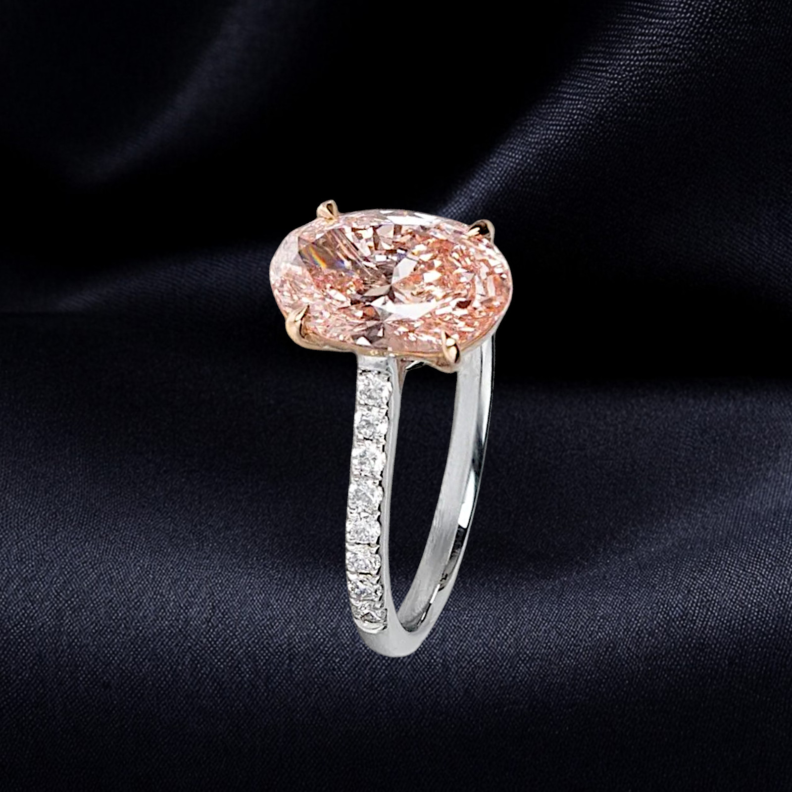 3.25 Ct Oval Cut IGI Lab Created Diamond Ring Fancy Intense Pink 14k Multi Gold