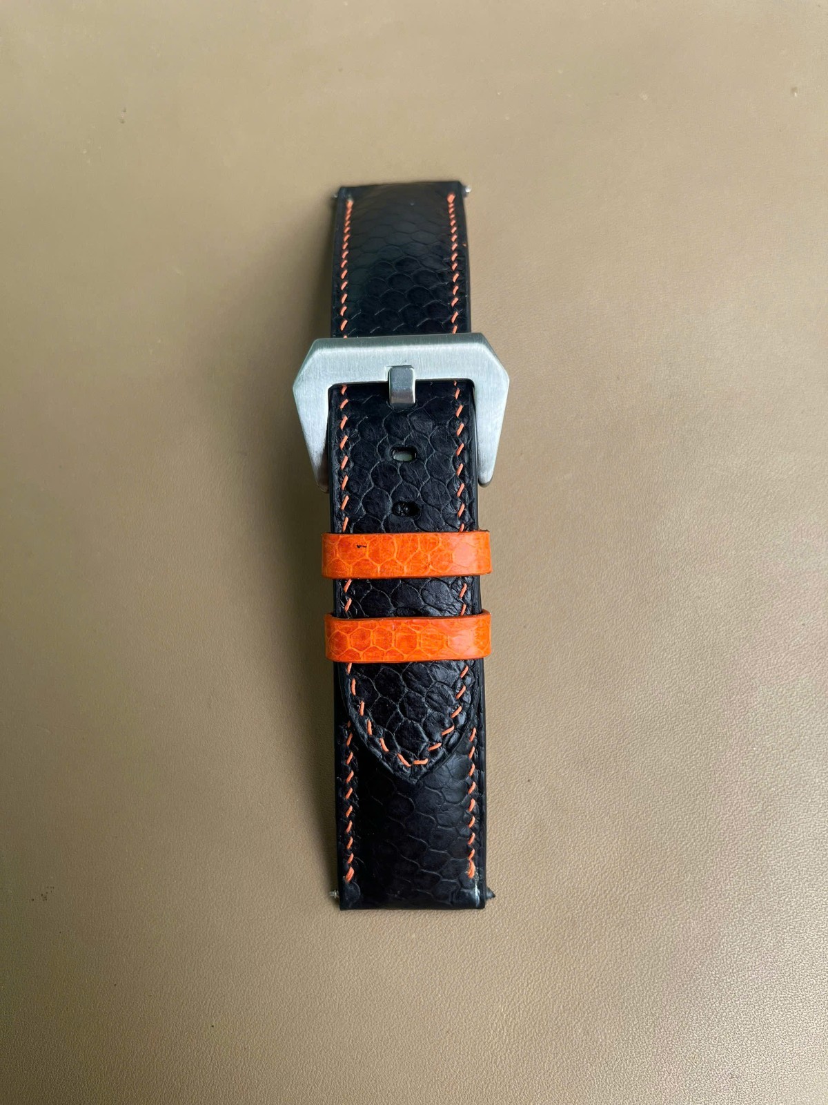 Black Snake Leather Watch Strap Band, Size 16mm 18mm 20mm 21mm 22mm 24mm 26mm