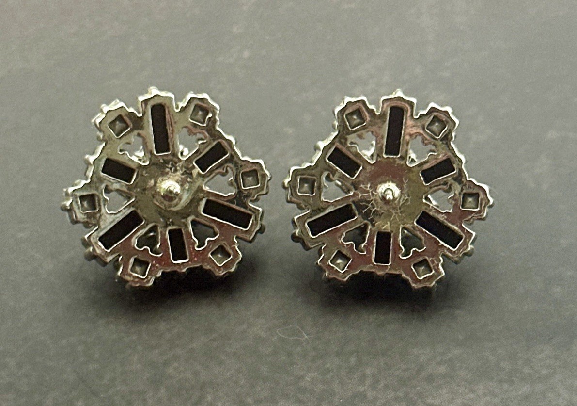 Kate Spade? SPACE AGE FLORAL STATEMENT EARRINGS BLACK RHINESTONE STUDS