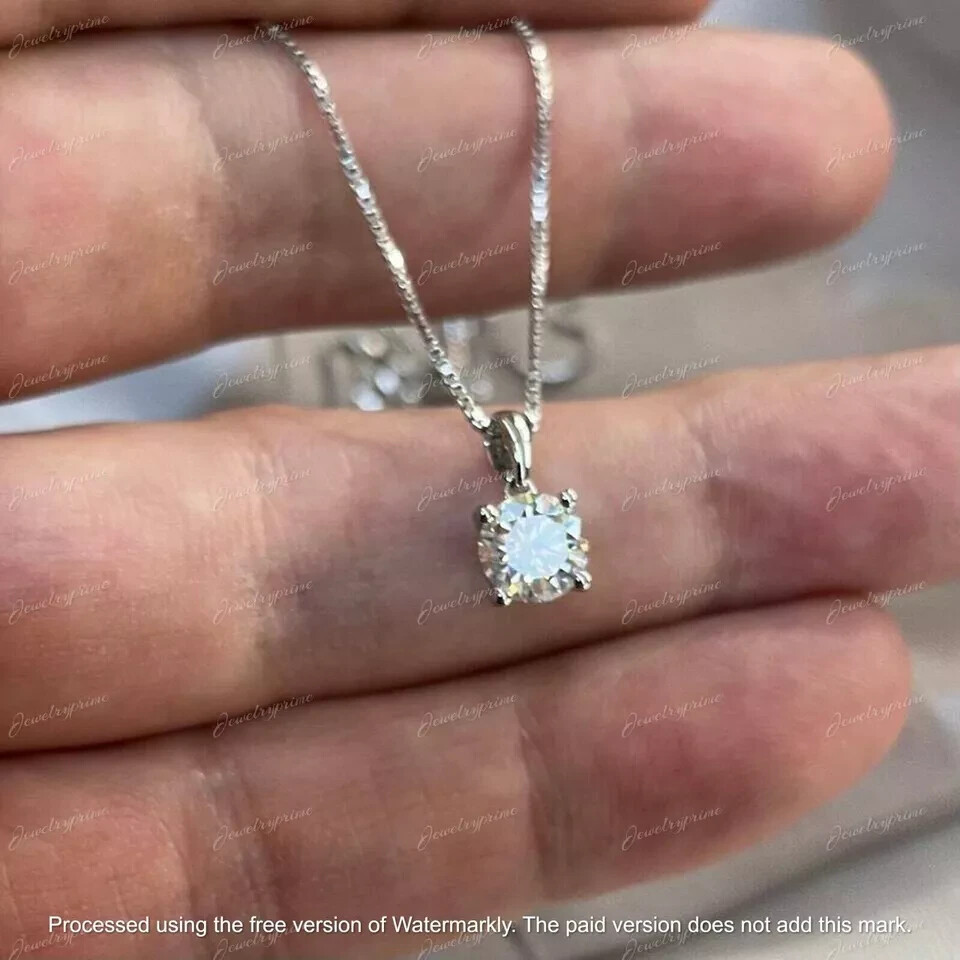 Round Cut 1Ct Diamond solitaire Pendant Women’s 14k White Gold finish
