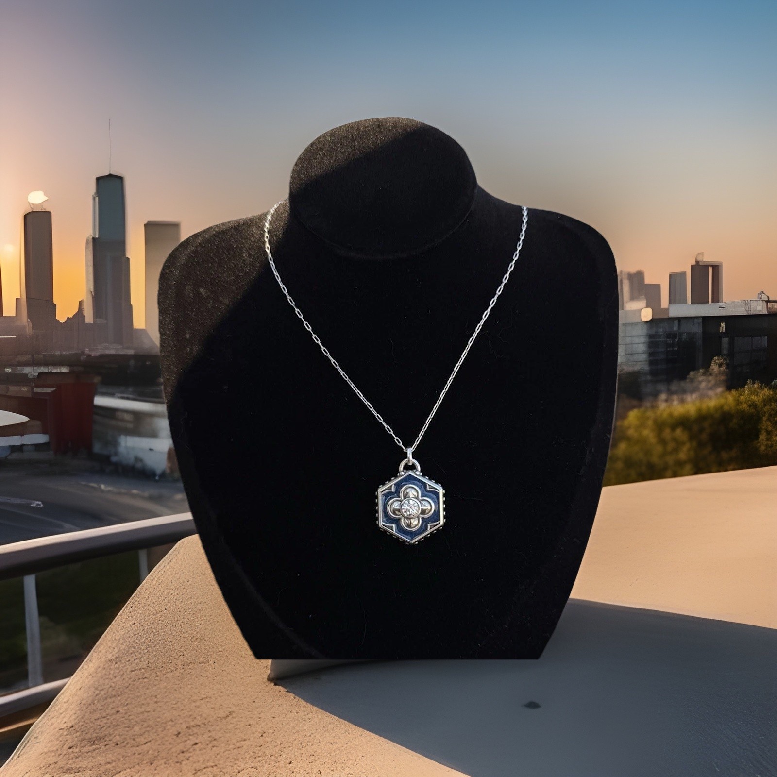 Brighton Necklace Fashionista SHINE ON Reversible Blue Enamel Pendant NWT