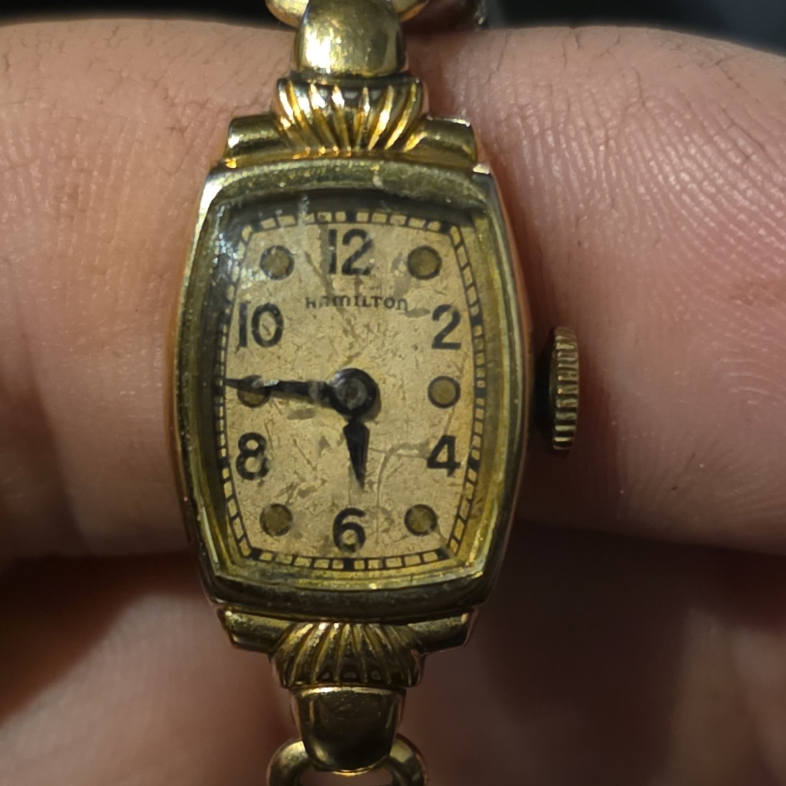 Hamilton Lady Hamilton Vintage Tonneau Manual 17J Gold Dial Arabic Bangle 14mm