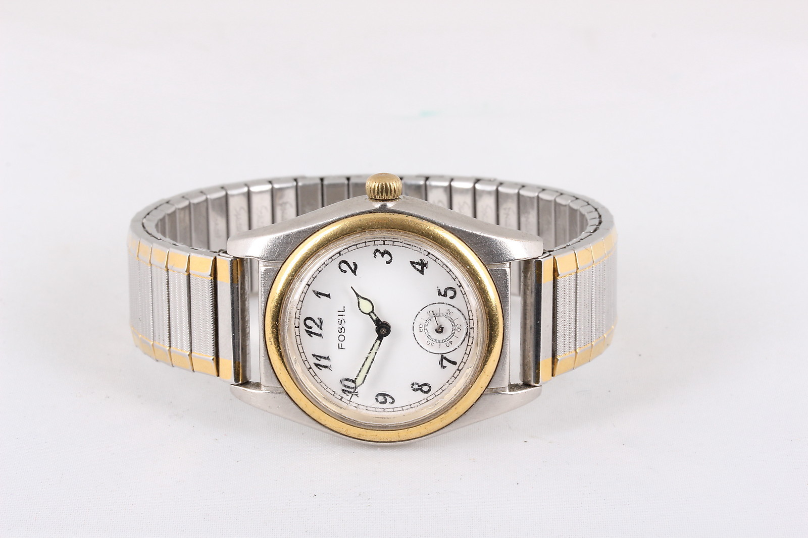 FOSSIL VT-2480 30M 100FEET WR FLEX BAND TWO- TONE WRISTWATCH NEW BATTERY 6716