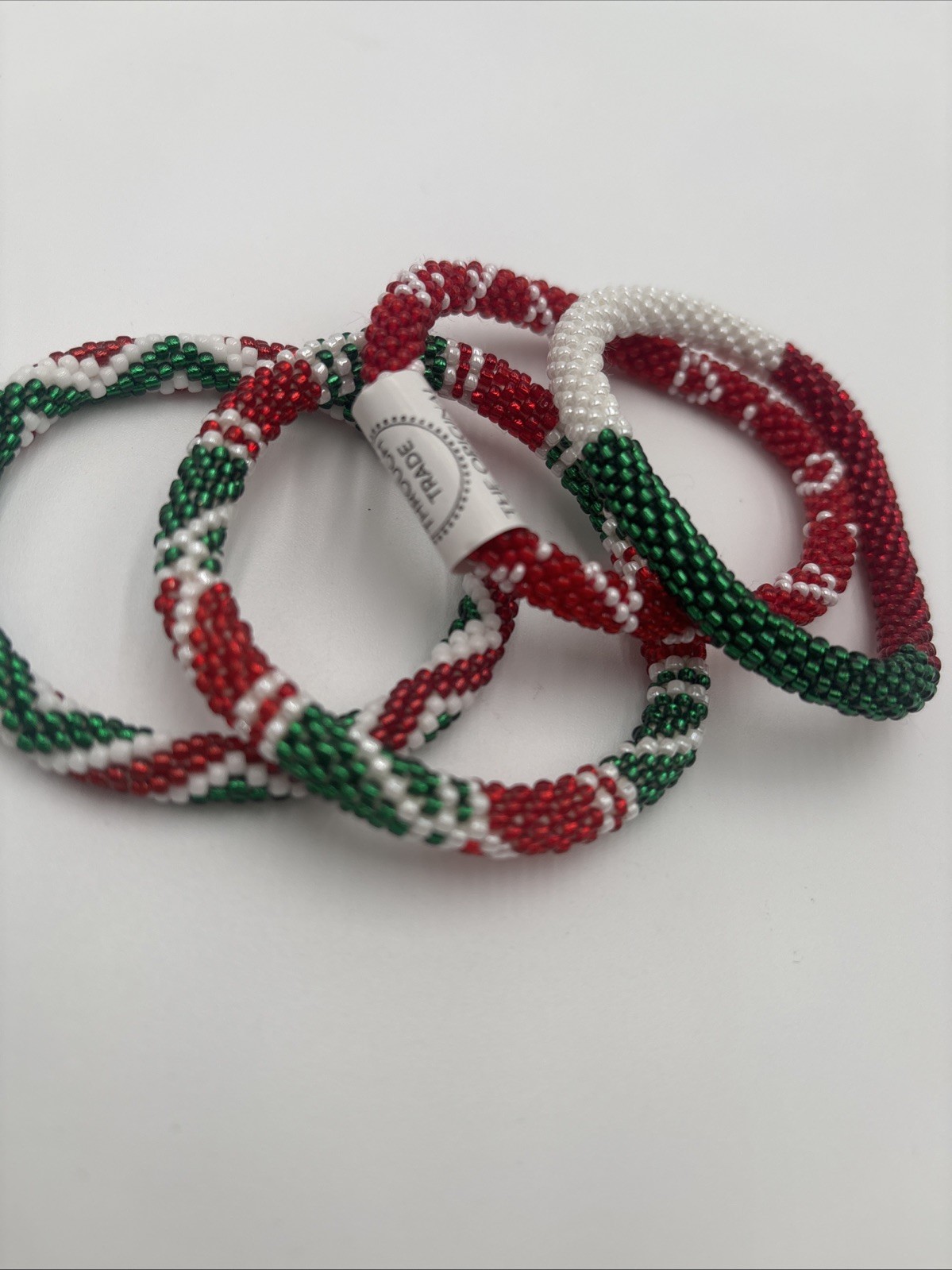 Christmas Themed Roll On Glass Bead Bracelet Jewelry Set Matching Aid Trade