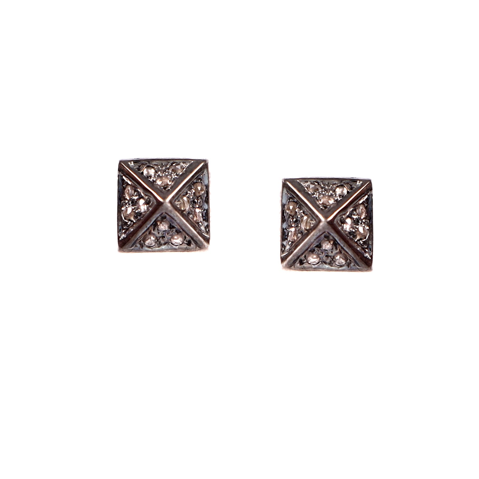Natural Rose Cut Diamond pyramid studs Earrings 925 Sterling Silver Handmade