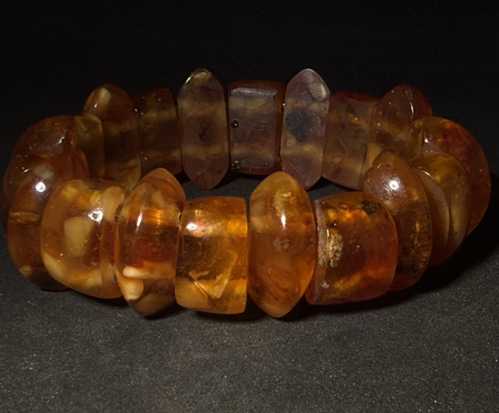 Natural Lithuanian Baltic Amber Stretch Bracelet 26.98g Honey Cognac Quality
