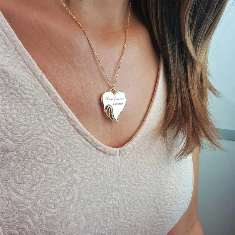A Piece of My Heart Has Wings Angel Heart Memorial Pendant Keepsake Necklace