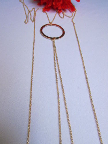 New Women Fashion Gold Classic Ring Metal Body Chain Jewelry Long Necklace Basic