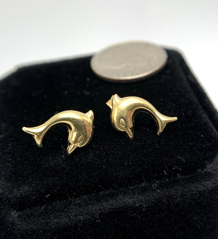 18k .750 Gold DOLPHIN Earrings,12.6mm x 8.4, 1.1g, Signed AR 348, FREEgfBx($5