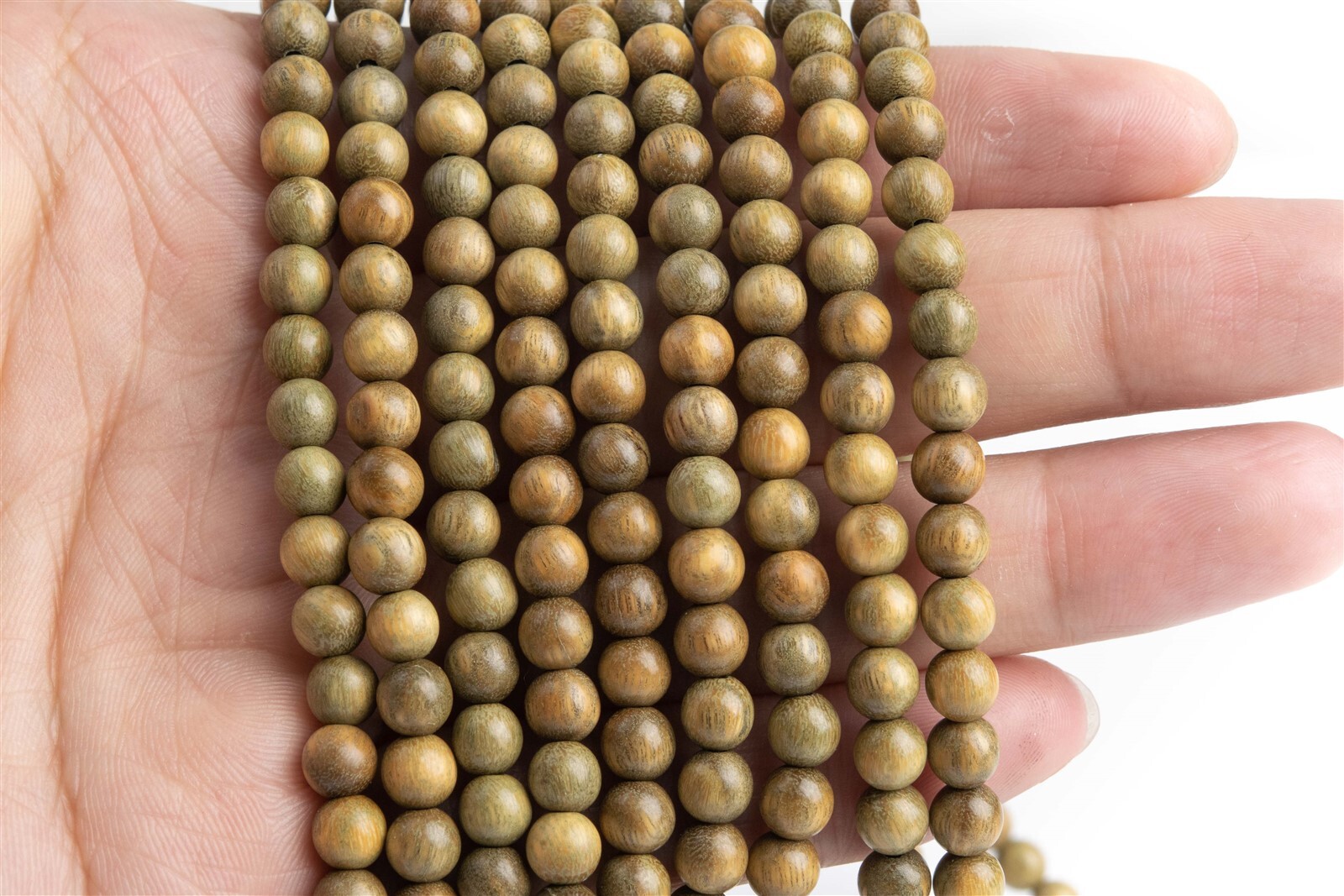 6MM 108 Pcs Fragrant Green Sandalwood Mala Beads Natural Wood Round Beads 26″