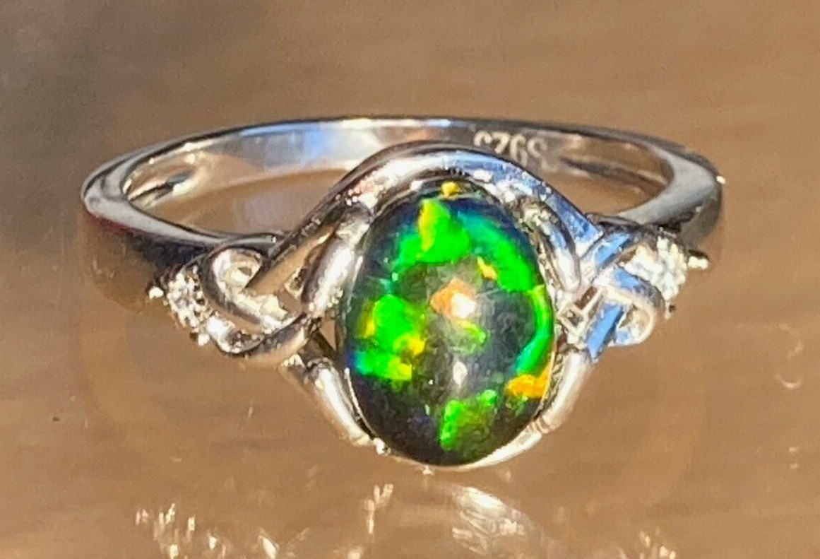 Opal Rings Emerald Green Multi-Coloured Created Opal Triplets – Sizes 6 to 11 US
