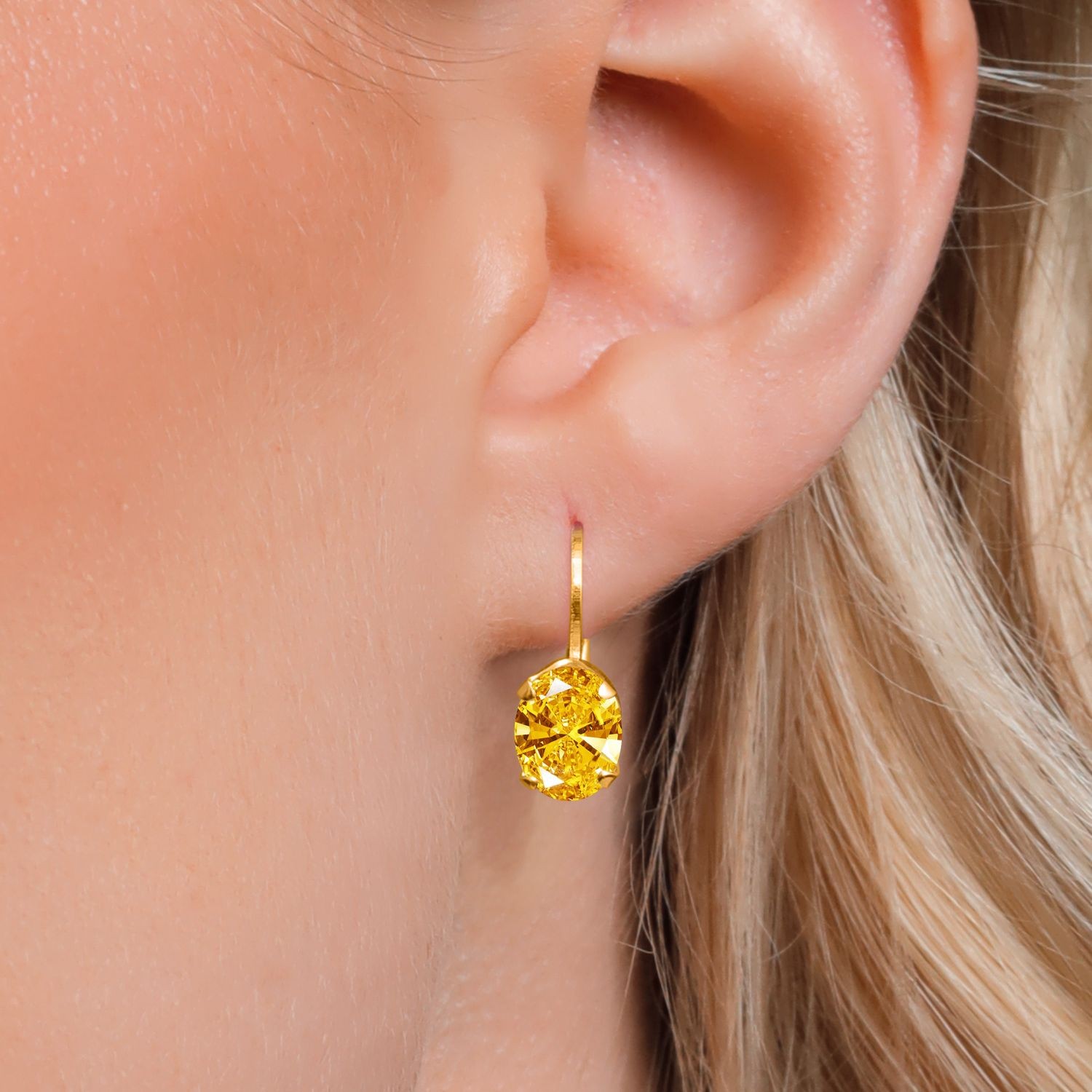 18K Yellow Gold Plated Silver Golden Yellow Zirconia Earrings for WomenWomen |