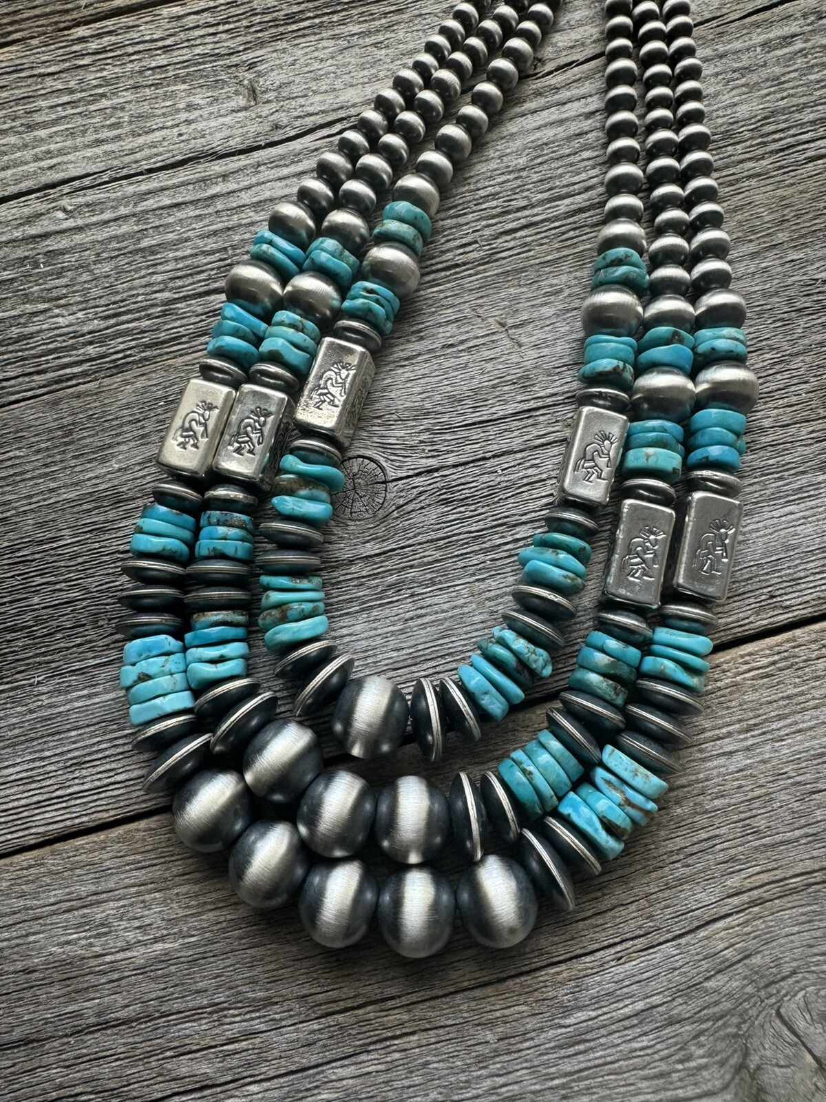 Stunning!!! Sterling silver turquoise multistrand necklace 24 inch